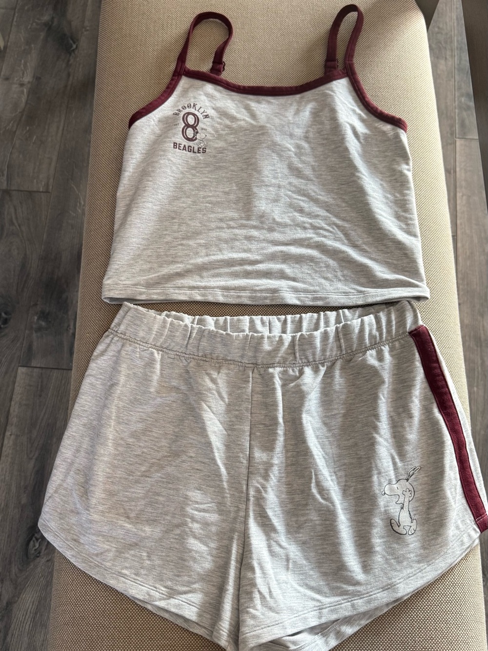 American Eagle Outfitters Grey & Burgundy Snoopy Cami and Shorts Sleep Set